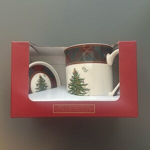 Spode Christmas tree mug & ceramic coaster set.  New, never opened.